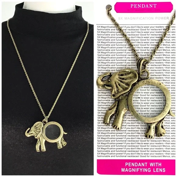 Elephant Magnifying Glass Pendant Necklace - Picture 2 of 5